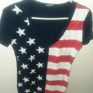 Tattered print American tee